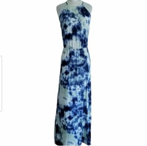 Halter Maxi Dress Tie Dye Side Slit Maxi Summer Dress